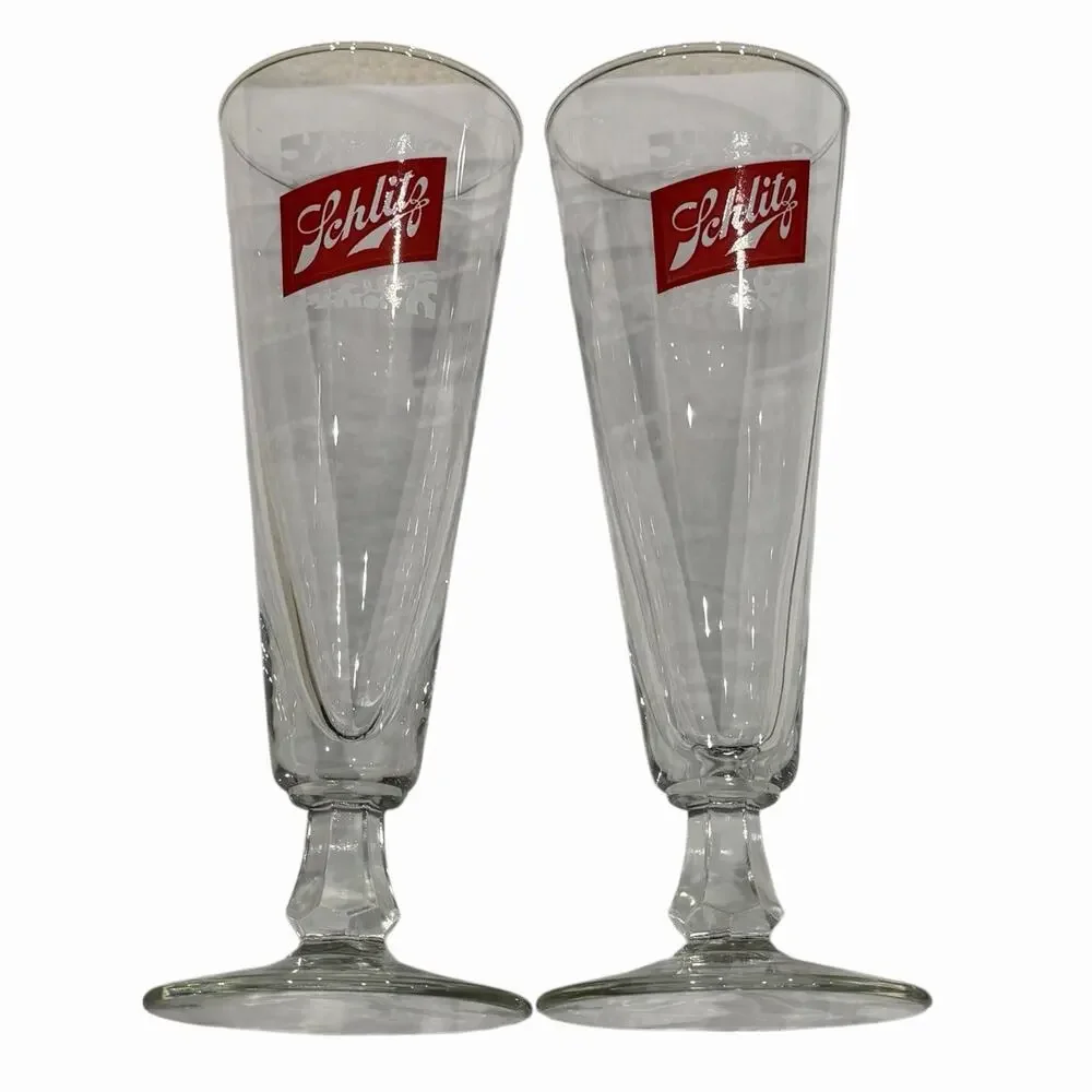 Schlitz Pilsner Beer Glasses 9oz Footed Stem Pair 8.5